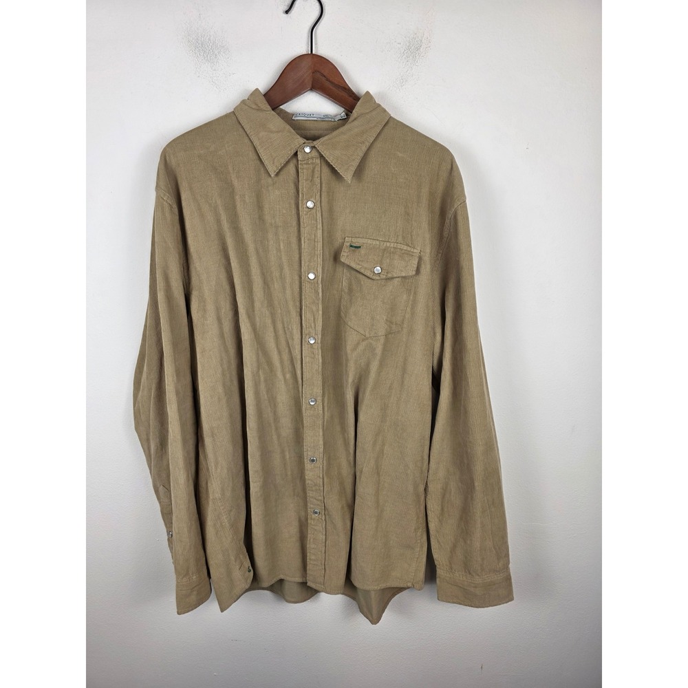 Criquet Mens XXL Tan Corduroy Long Sleeve Pearl Snap Western Shirt Khaki Cotton